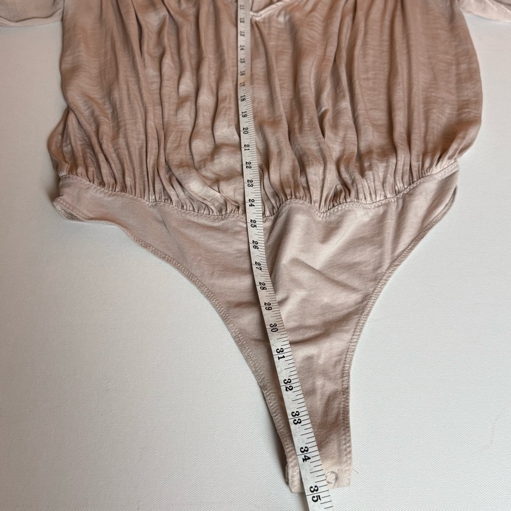 Intimately Free People Blush Pink Long Sleeve Bodysuit Boho Smocked Medium - Picture 8 of 9